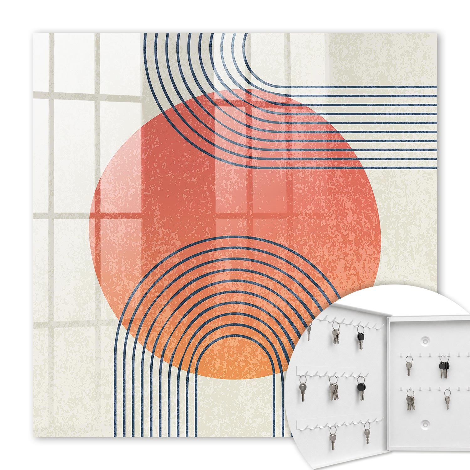 Armoire À Clés - (30 Cm X 30 Cm) - Boîte À Clés Murale - Coffret De Rangement Pour Clés - Couleur Blanche - Ouverture Vers La Gauche - Pour Maison Et Bureau - Lignes Géométriques