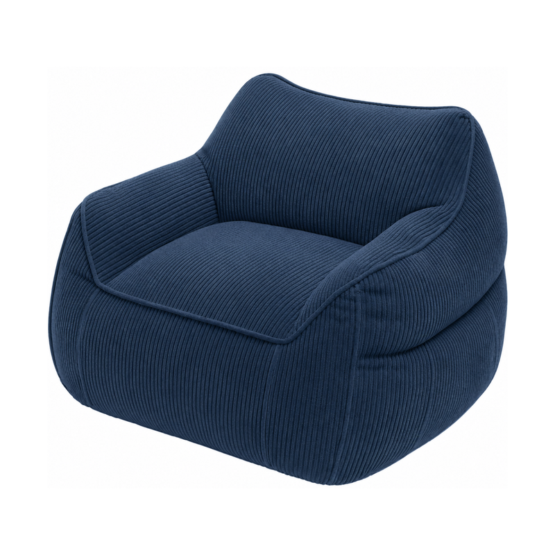 Pouf Fauteuil Velours Côtelé - 100x110 Cm Bleu Foncé Bananair