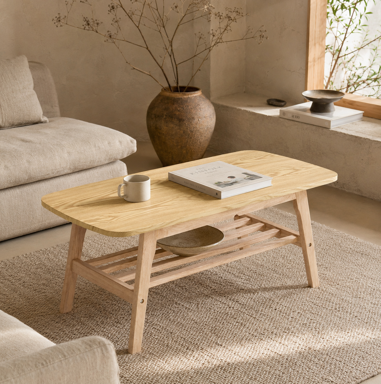 Table Basse En Bois 100 Cm À Deux Niveaux, 48 X 42,5 Cm, Coloris Bois, Redom
