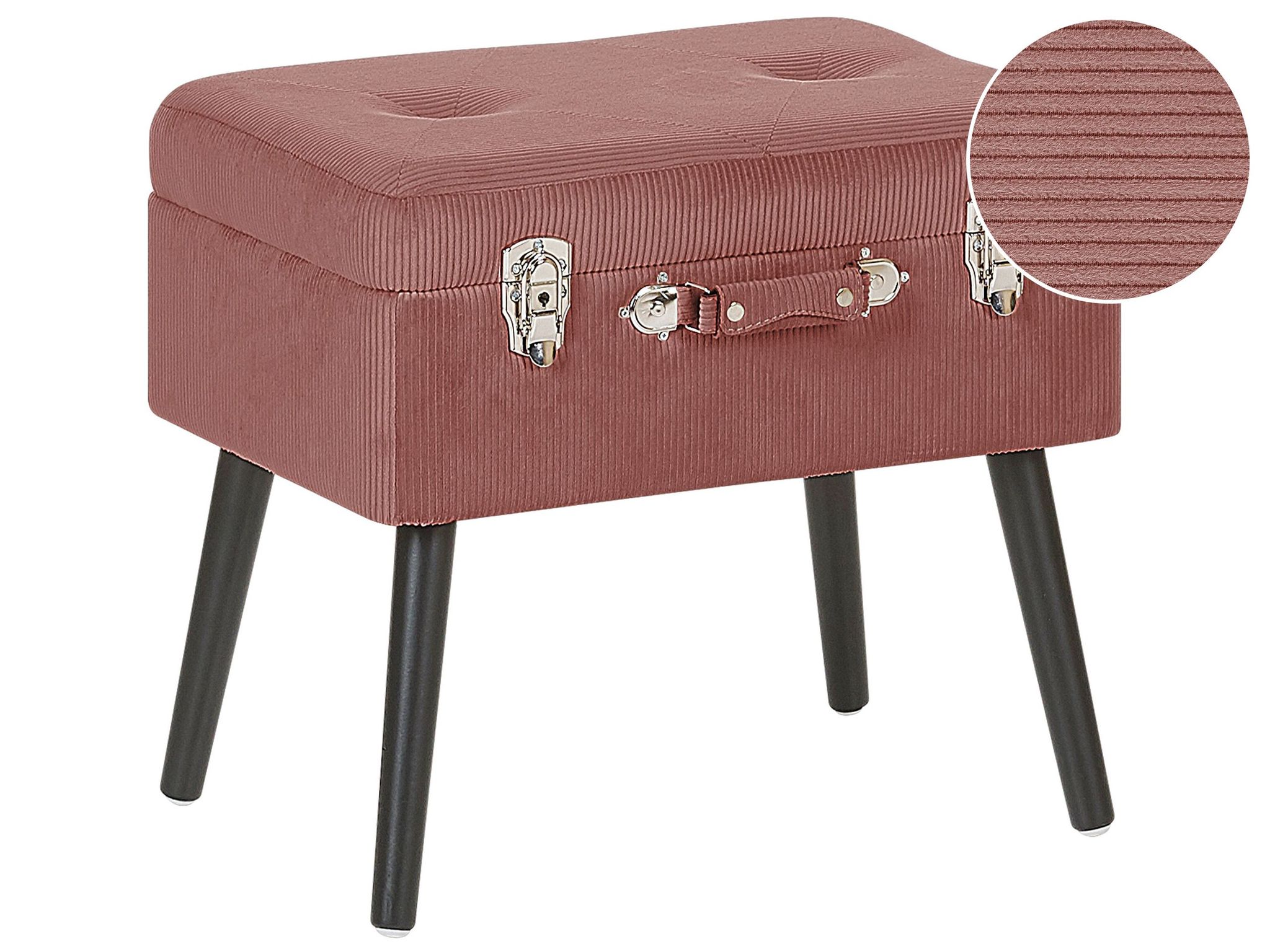 Petit Tabouret Moderne Et Glamour En Velours Rose Avec Rangement En Forme De Valise Design Tendance Et Style Rétro Beliani