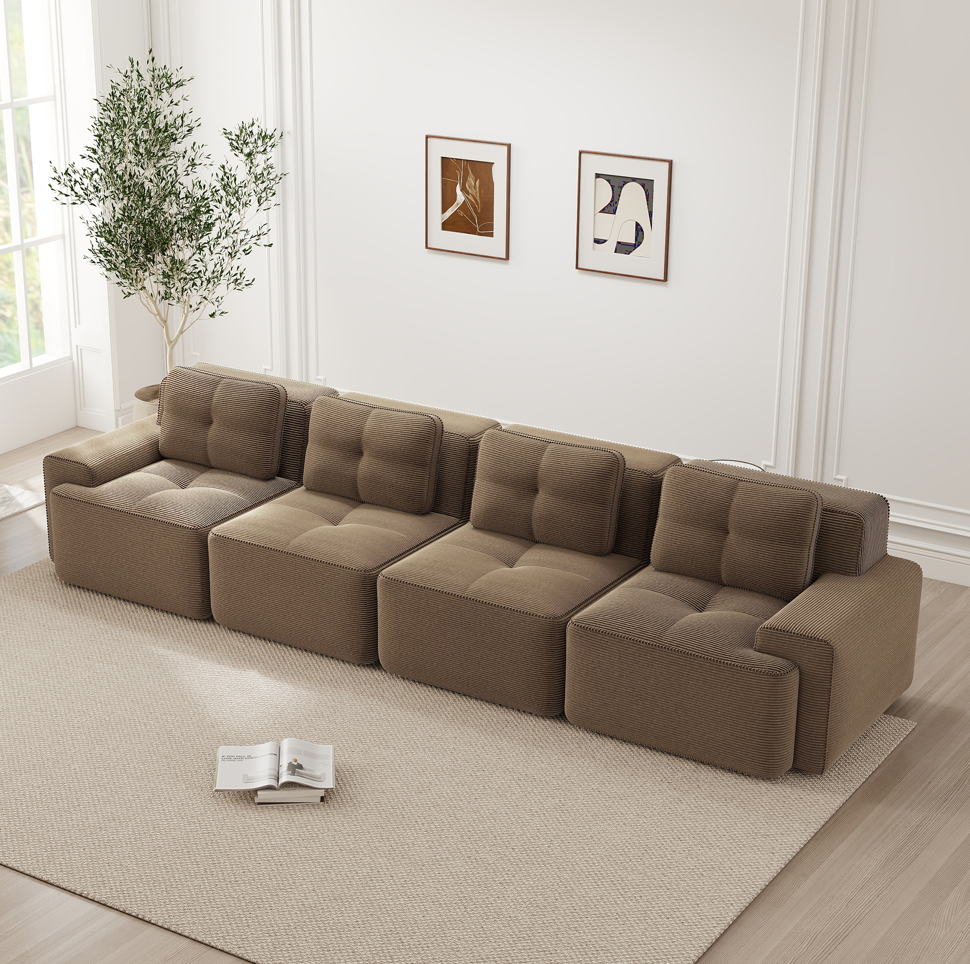 Redom - Canapé Modulable Boneless, Assise Profonde, Confort Nuage, Tissu Corduroy, Marron