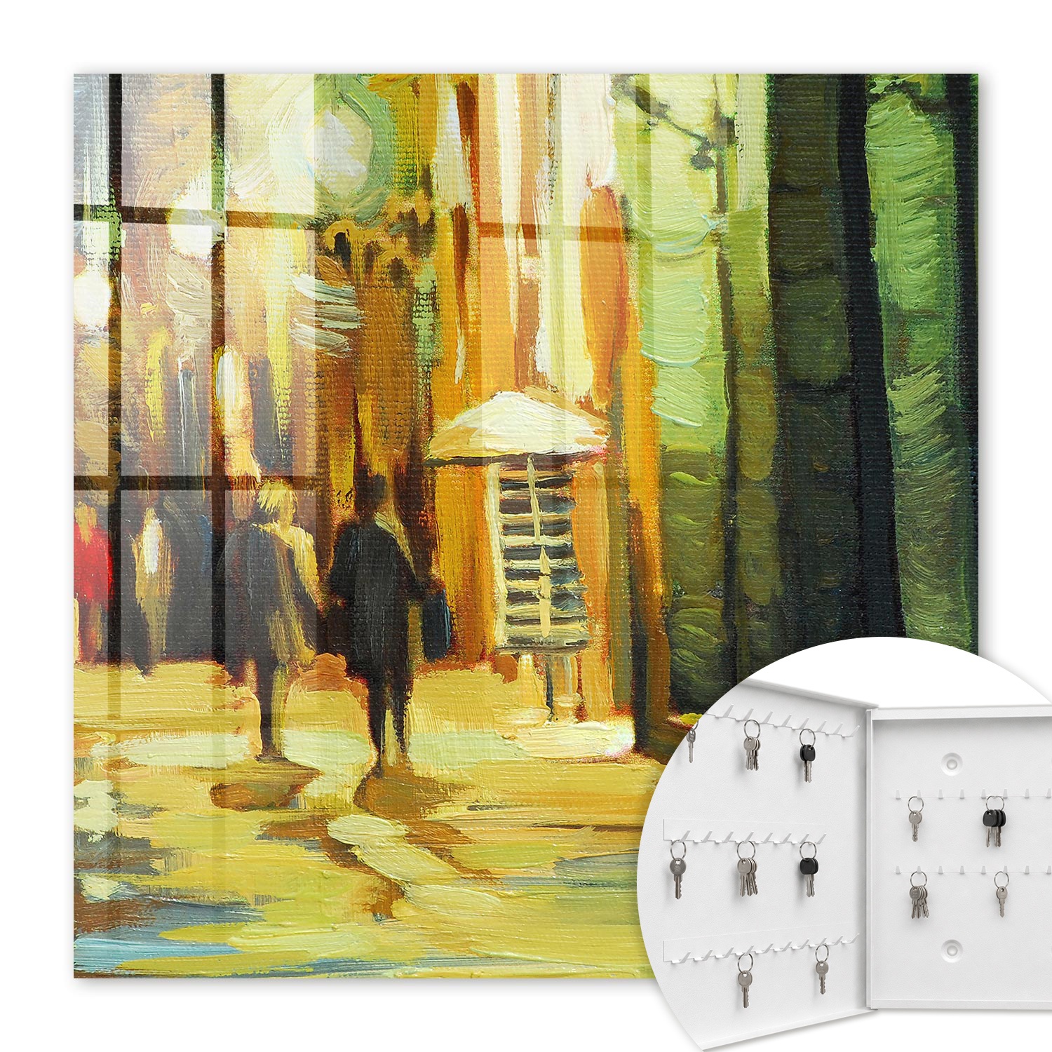 Armoire À Clés - (30 Cm X 30 Cm) - Boîte À Clés Murale - Coffret De Rangement Pour Clés - Couleur Blanche - Ouverture Vers La Gauche - Pour Maison Et Bureau - Ville De Nuit