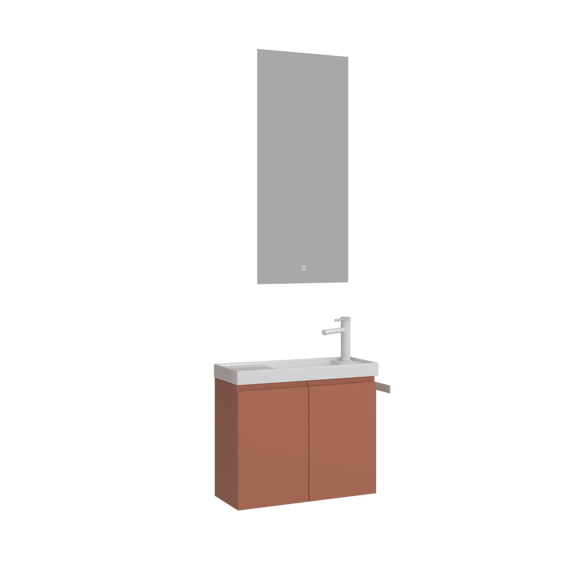 Meuble Avec Simple Vasque Et Miroir "ferla 60" - 60 X 22 X 50 Cm - Matte Cinnamon