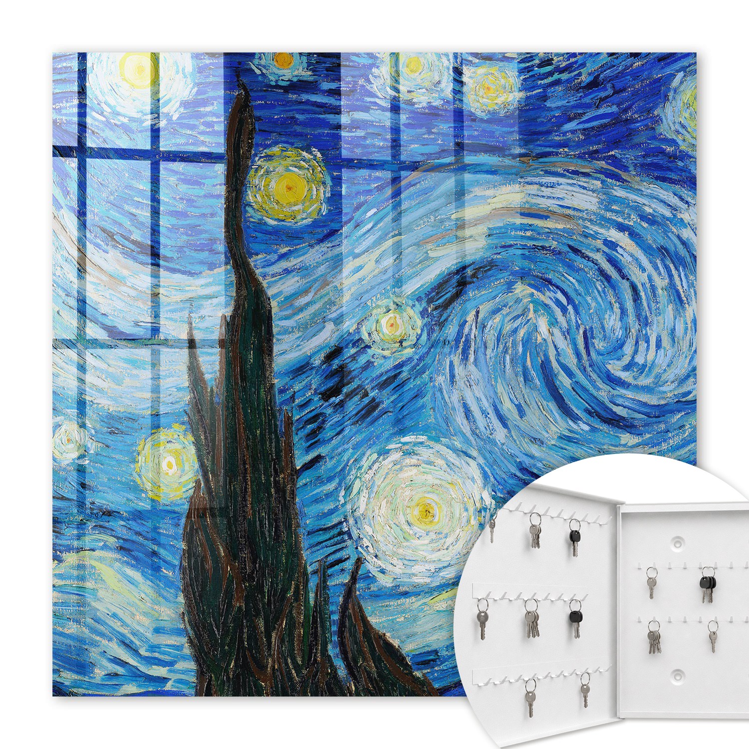 Armoire À Clés - (30 Cm X 30 Cm) - Boîte À Clés Murale - Coffret De Rangement Pour Clés - Couleur Blanche - Ouverture Vers La Gauche - Pour Maison Et Bureau - Ciel Nocturne