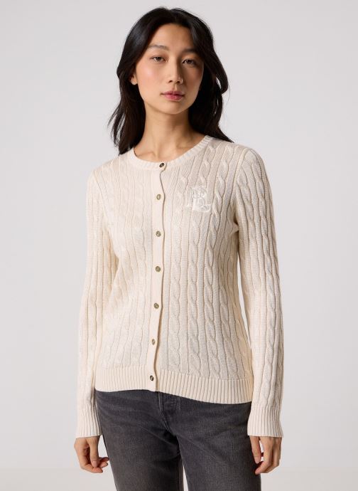 Lauren Ralph Lauren pour femme. 200P14040001 Cardigan en coton point de torsades beige (L), Casuel, Rayon