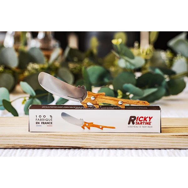 Couteau À Tartiner Ricky Roger Orfevre Manche Bois D'olive Lame Inox 17 Cm