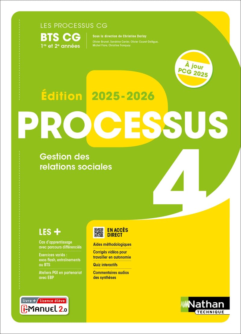 Processus 4 Gestion des relations sociales BTS CG 1re et 2e années Livre + i-Manuel 2.0 Nathan Technique Multicolore - Neuf