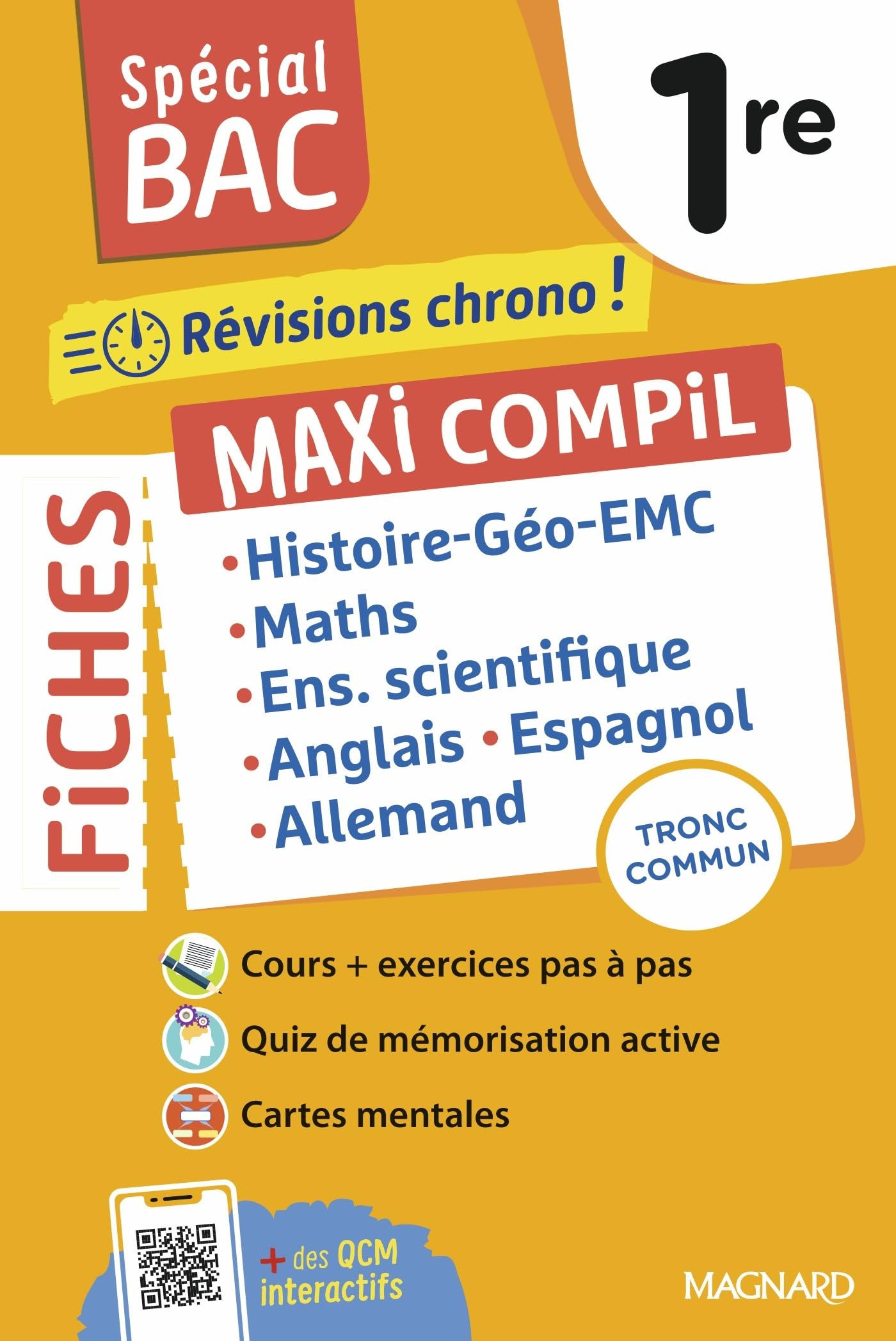 Spécial bac: Maxi Compil de Fiches tronc commun 1re: Tout le programme en 230 fiches: cours ultra-visuels, mémos, schémas-bilans, exercices et QCM (édition 2026)