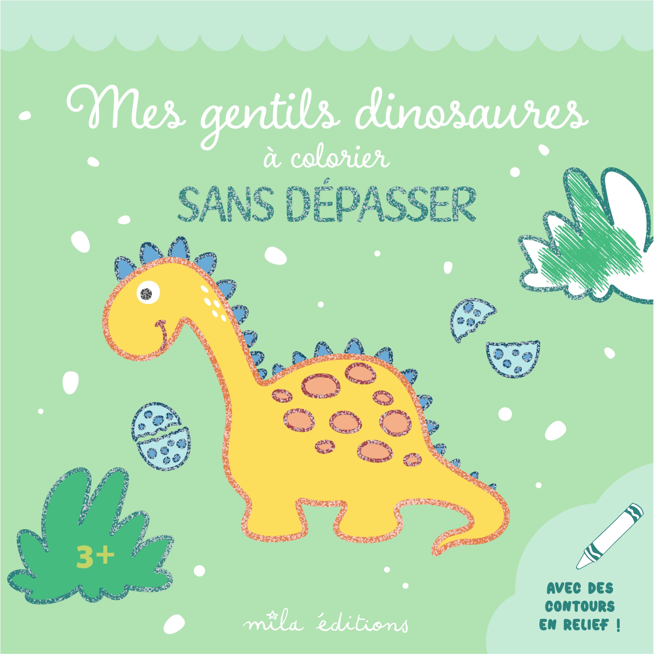 Mes gentils dinosaures a colorier sans depasser - un bloc de coloriages avec des contours epais, pai