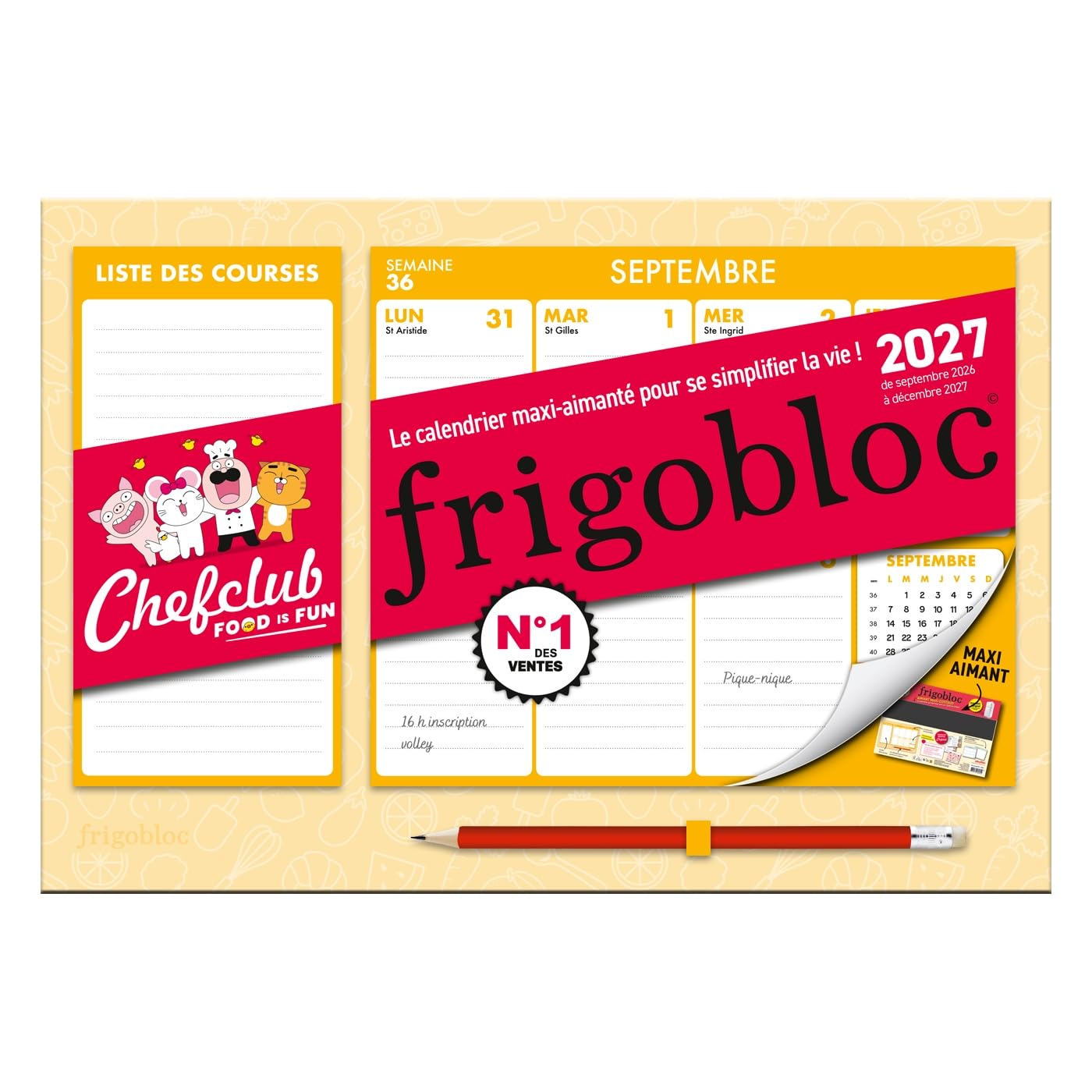 Mini Frigobloc Hebdomadaire 2027 Chefclub: Calendrier familial (de sept. 2026 à déc. 2027)