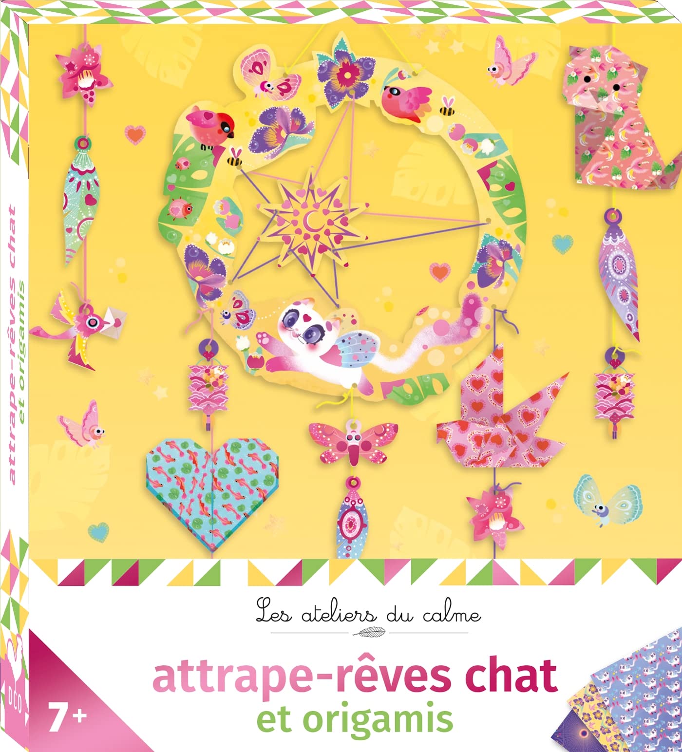 Attrape-rêves chat et origamis - mini-boîte avec accessoires