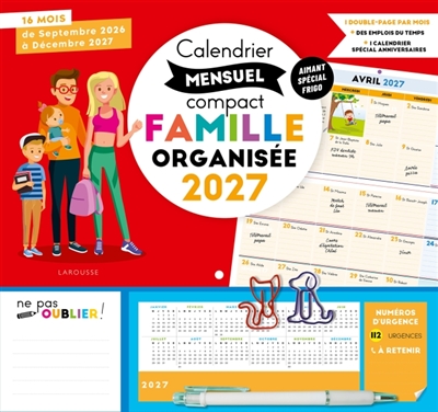 Calendrier compact mensuel Famille organisée 2027