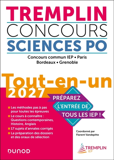 Tremplin concours Sciences Po: concours commun IEP, Paris, Bordeaux, Grenoble: tout-en-un 2027
