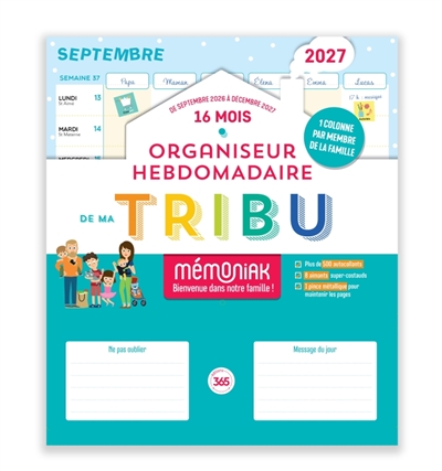 Organiseur hebdomadaire de ma tribu 2027: 16 mois, de septembre 2026 à décembre 2027