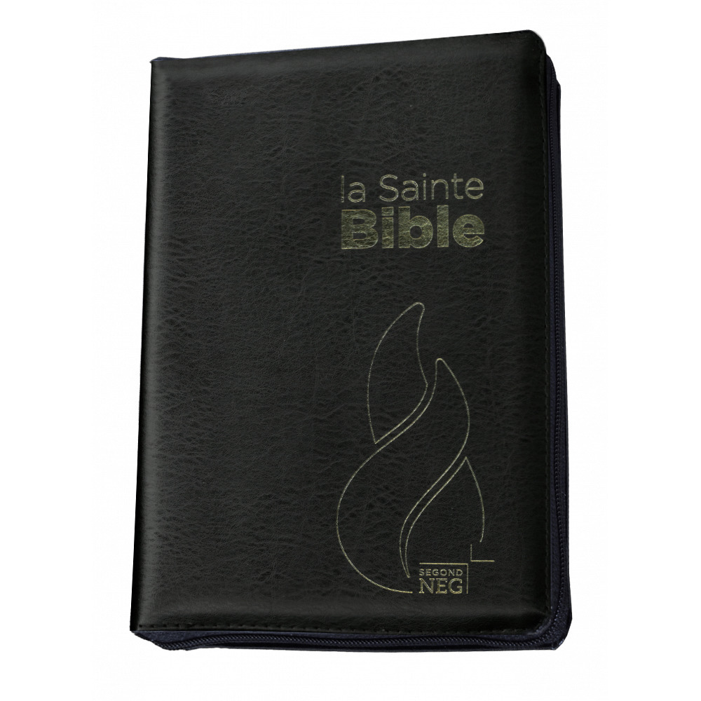Bible Segond NEG compacte - Couverture souple, fibrocuir noir, avec zipper, tranche or et onglets
