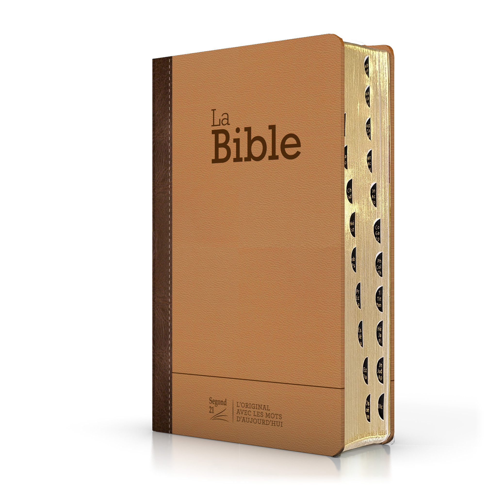 Bible Segond 21 compacte (premium style) - duo cuir praliné-chocolat - Couverture semi-rigide, tranches dorées