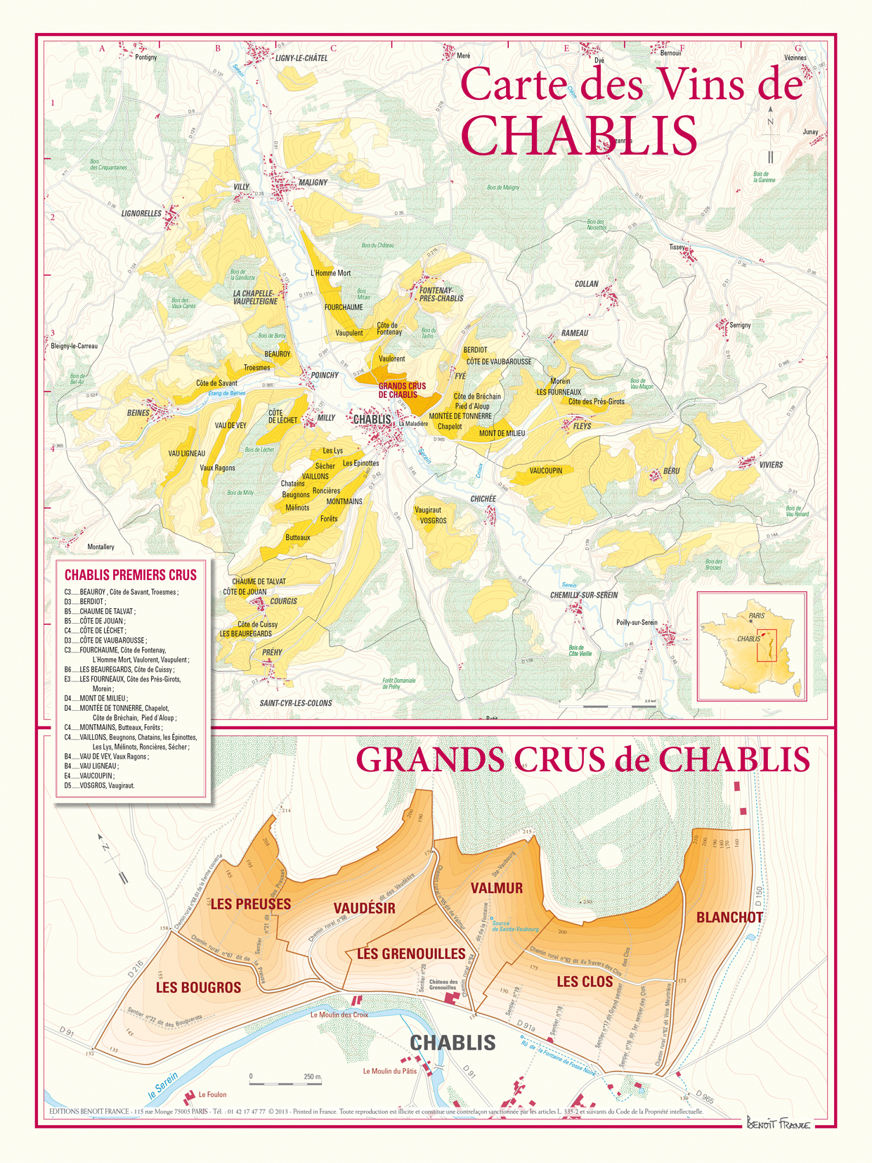 Carte des vins de chablis et des grands crus de chablis