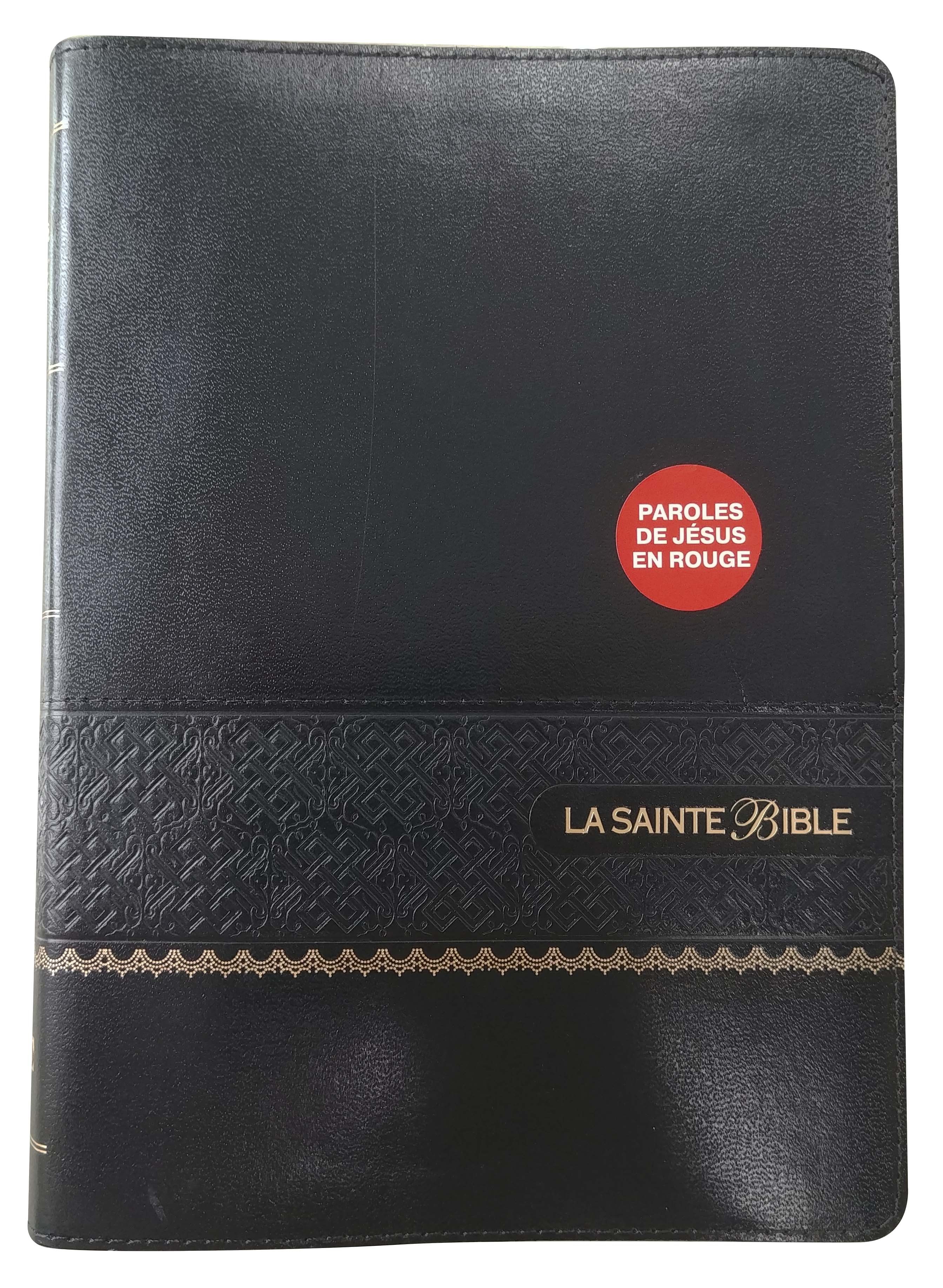 La Sainte Bible Segond 1910 - Noire, similicuir, onglets, souple - Parole de Jésus en rouge