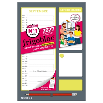 Frigobloc Mensuel Compact 2027: Calendrier organiseur familial (de sept. 2026 à déc. 2027)
