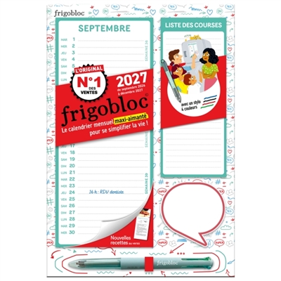 Mini Frigobloc Mensuel 4 couleurs 2027: Calendrier organiseur familial (de sept. 2026 à déc. 2027)