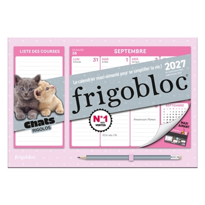 Mini Frigobloc Hebdomadaire Chats Rigolos 2027: Calendrier familial (de sept. 2026 à déc. 2027)