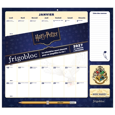 Frigobloc Mensuel 2027 Déco Harry Potter: Calendrier organiseur familial (de janv. à déc. 2027)