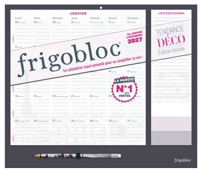 Frigobloc Mensuel 2027 Tendance déco Noir: Calendrier organiseur familial (de janv. à déc. 2027)