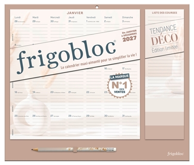 Frigobloc Mensuel 2027 Tendance déco Beige: Calendrier organiseur familial (de janv. à déc. 2027)