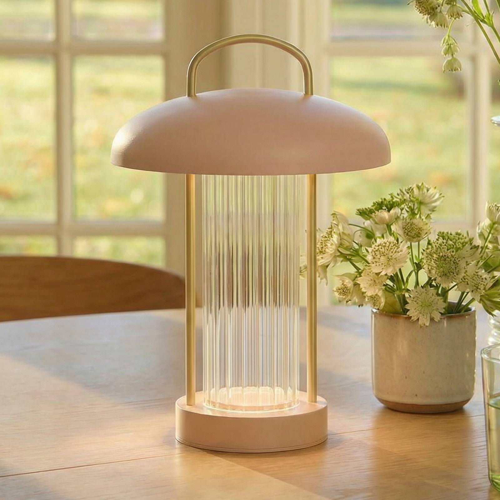 Nordlux Lampe à poser LED rechargeable Mirano, rose poudré, hauteur 29 cm, métal