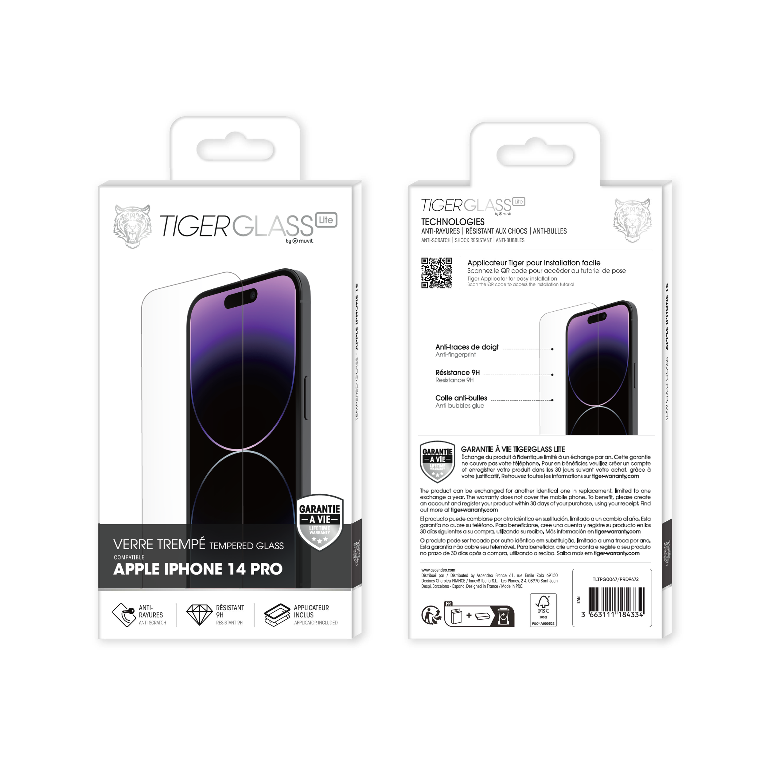 Verre trempée Garantie à vie - iPhone 14 Pro TIGER