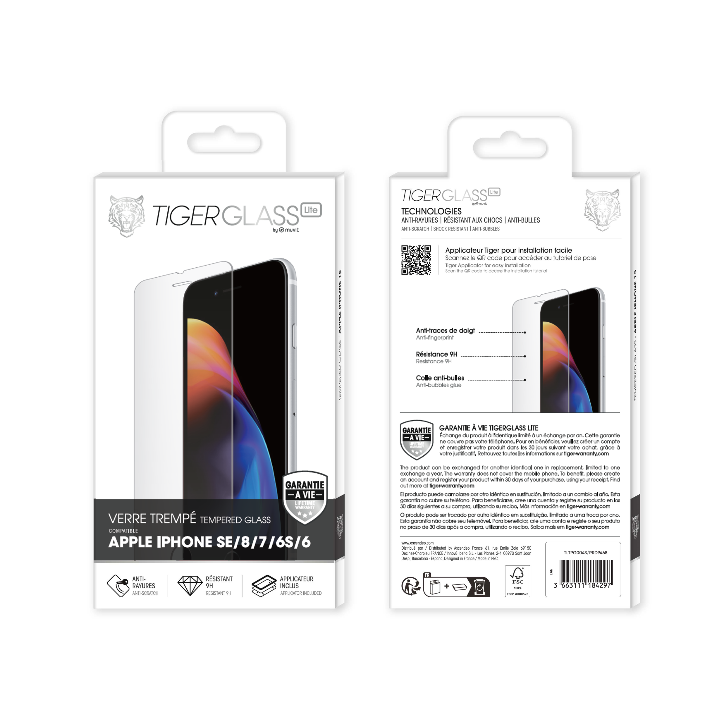 Protection d'écran en verre trempé pour iPhone 6/6s/7/8/SE TIGER