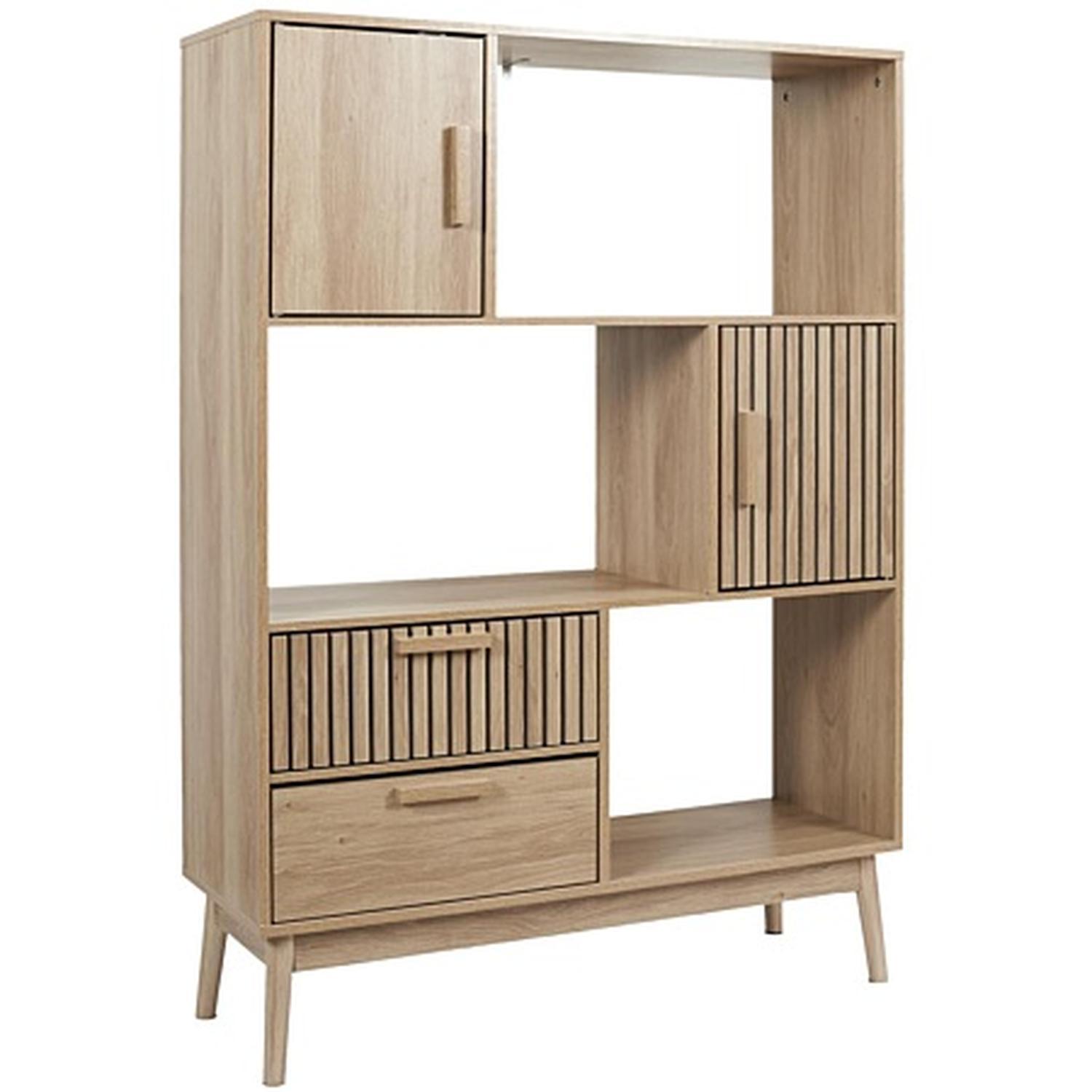 Bibliothèque 2 portes 2 tiroirs en Bois naturel Rainuré H140cm Klaus HOME DECO FACTORY
