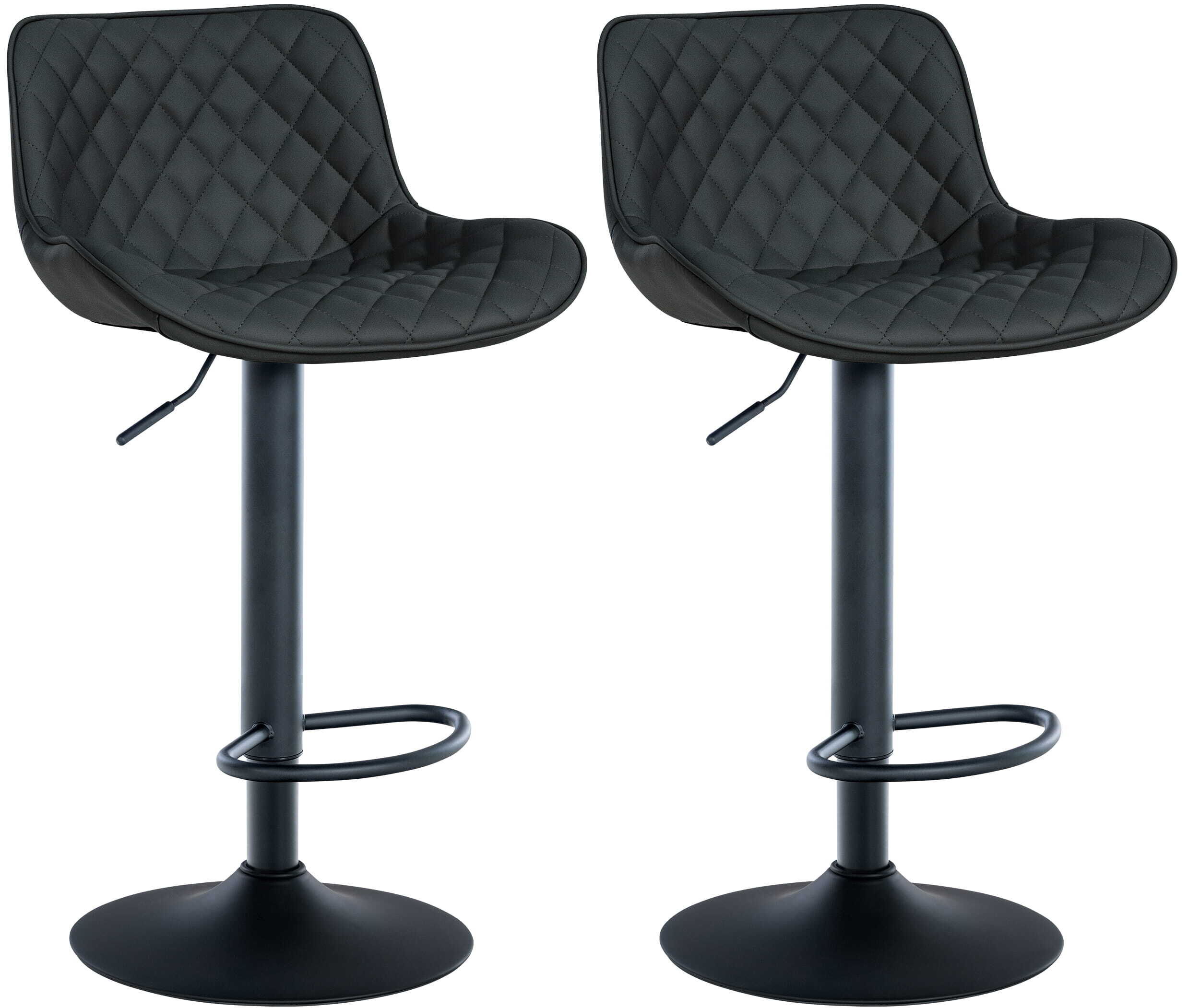Lot De 2 Tabourets De Bar Réglable Et Pivotant Assise En Synthétique Noir Pieds Tdb10602