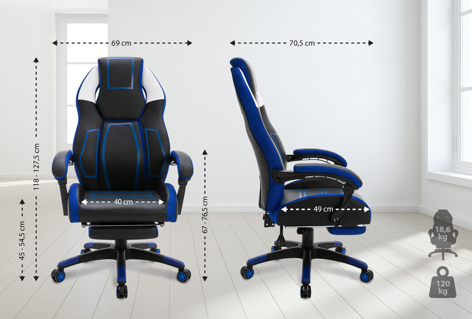 Chaise De Bureau Clovis Simili Cuir Noir/bleu
