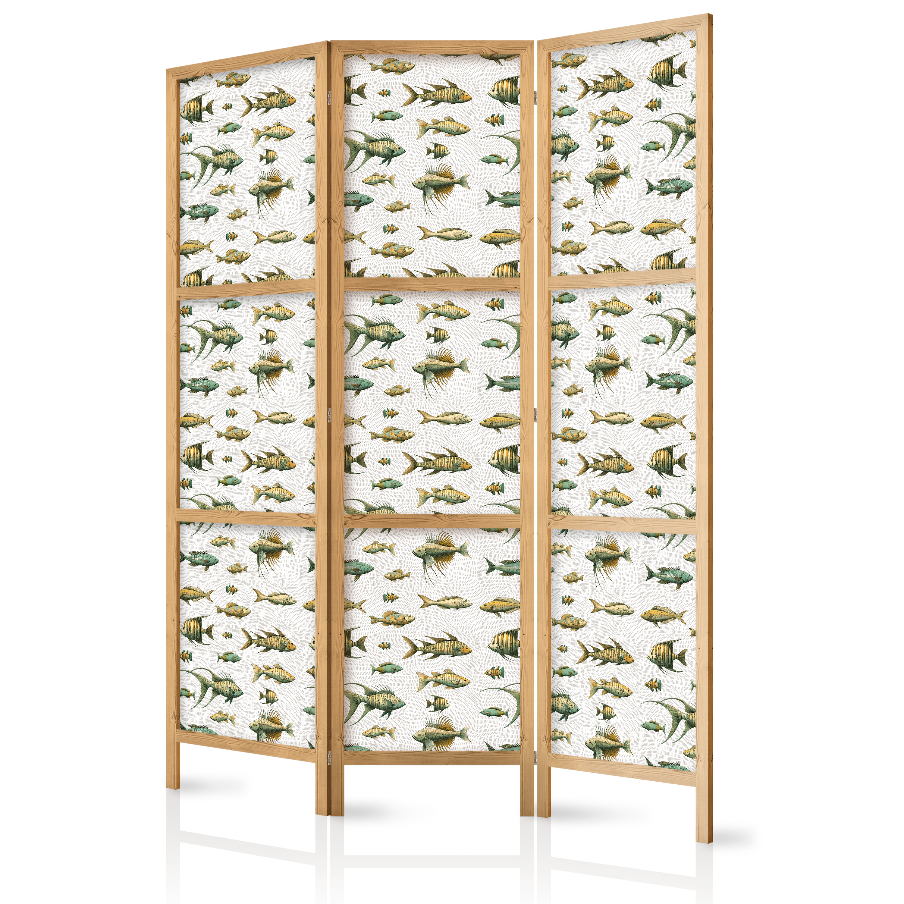 Paravent Japonais -diverses Espèces De Poissons Dans Un Style Vintageclair 135x172