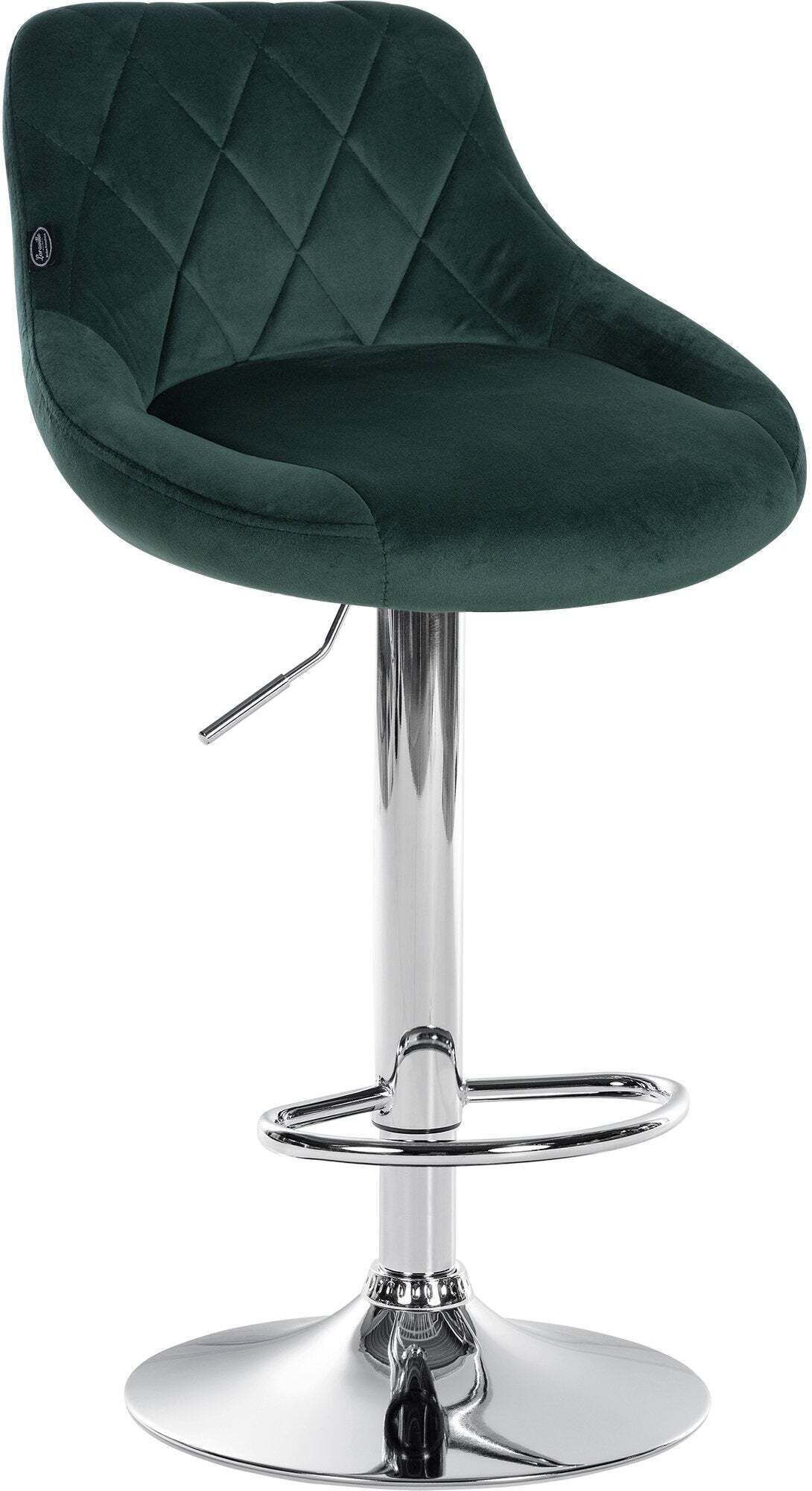 Tabouret De Bar En Velours Vert Coutures Décoratives Pivotant Support Métal Chromé Tdb10677