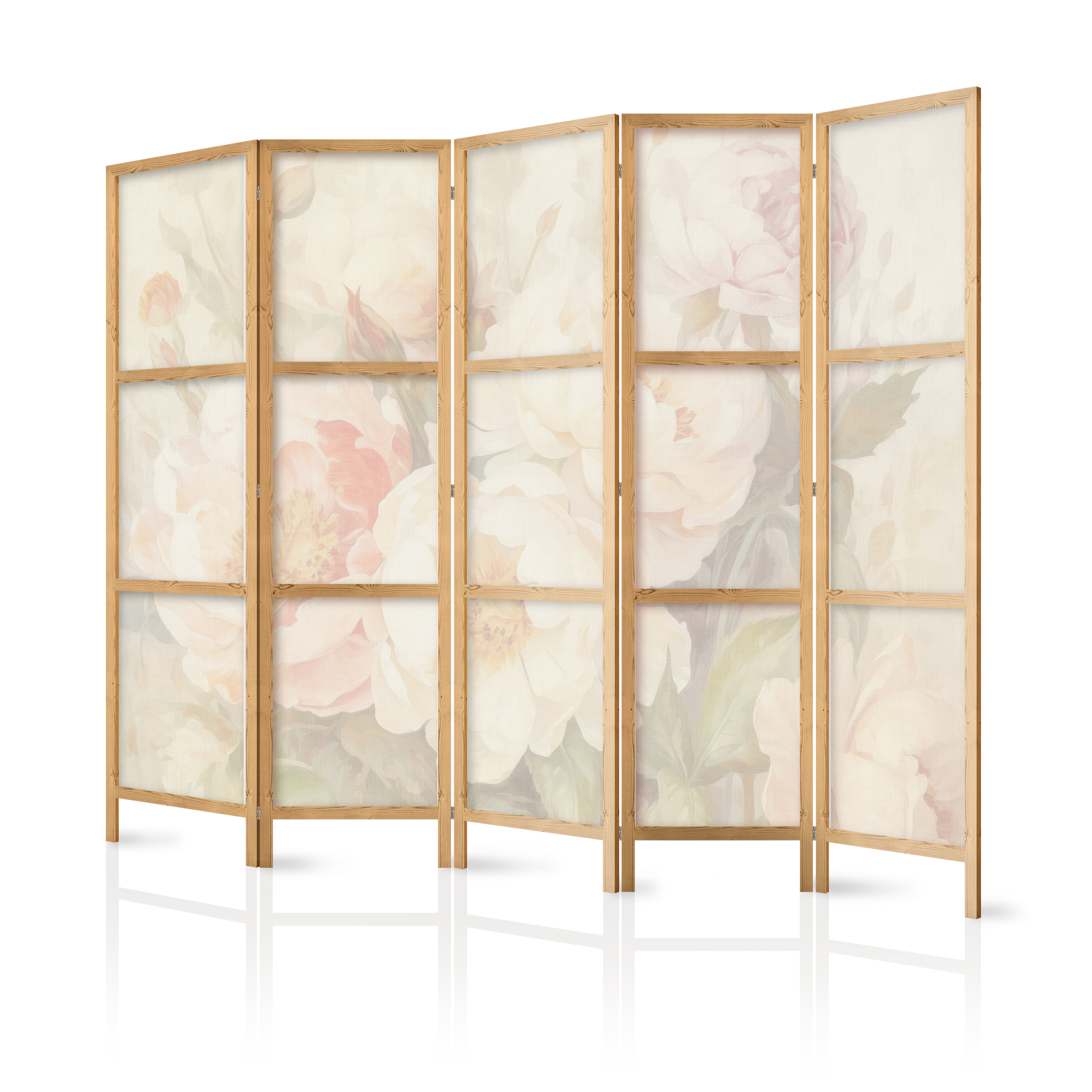 Paravent Japonais -grandes Fleurs Lumineuses De Brume Blanche 225x172