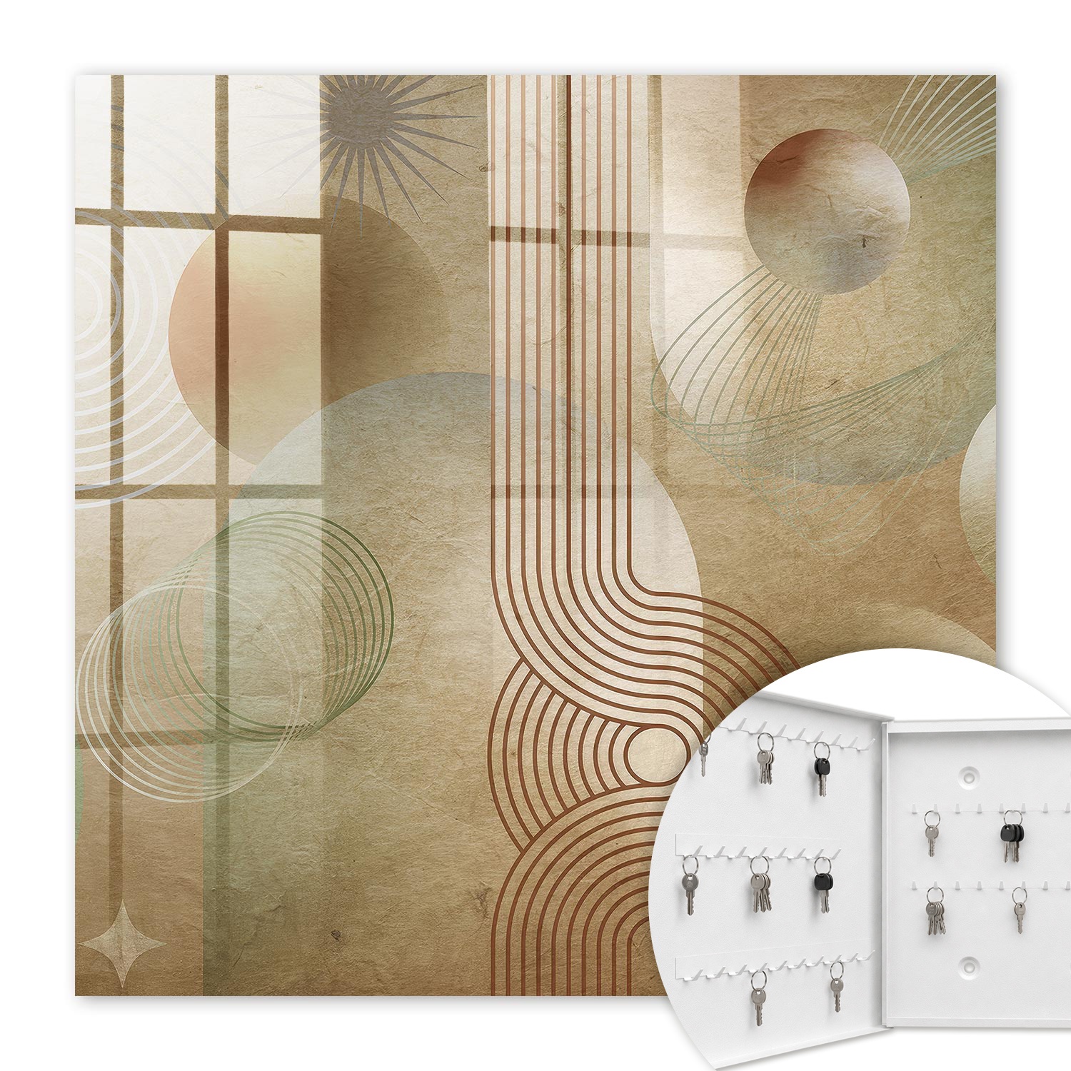 Armoire À Clés - (30 Cm X 30 Cm) - Boîte À Clés Murale - Coffret De Rangement Pour Clés - Couleur Blanche - Ouverture Vers La Gauche - Pour Maison Et Bureau - Formes Géométriques