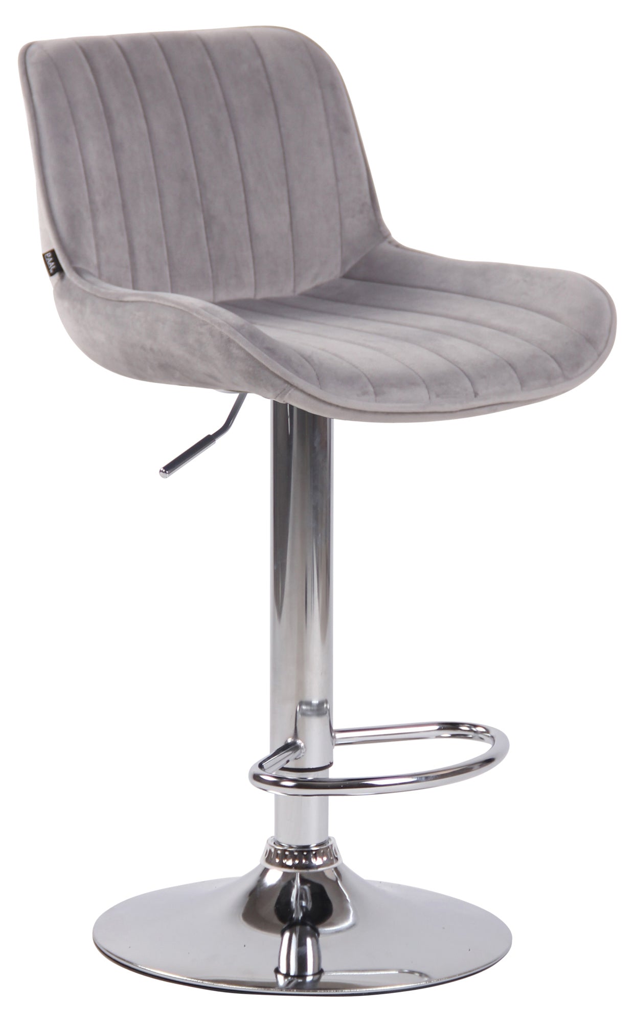 Tabouret De Bar Chaise Haute X1 En Velours Gris Coutures Verticales Support En Métal 10_0005107