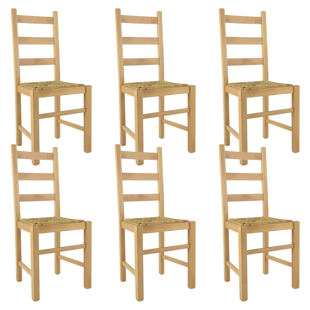Orta - Lot De 6 Chaises Naturelles Et Assises En Paille