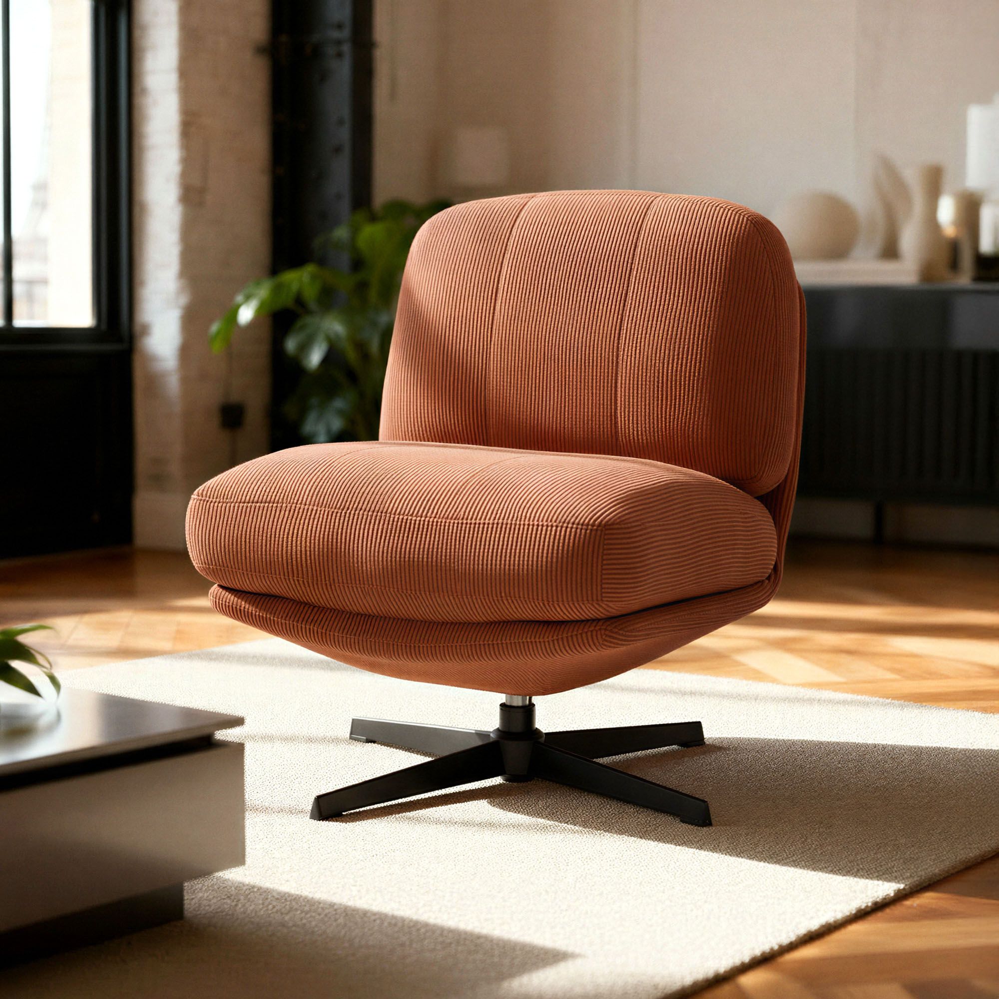 Sicaan Fauteuil Pivotant Moderne Lena Velours Côtelé Terracotta