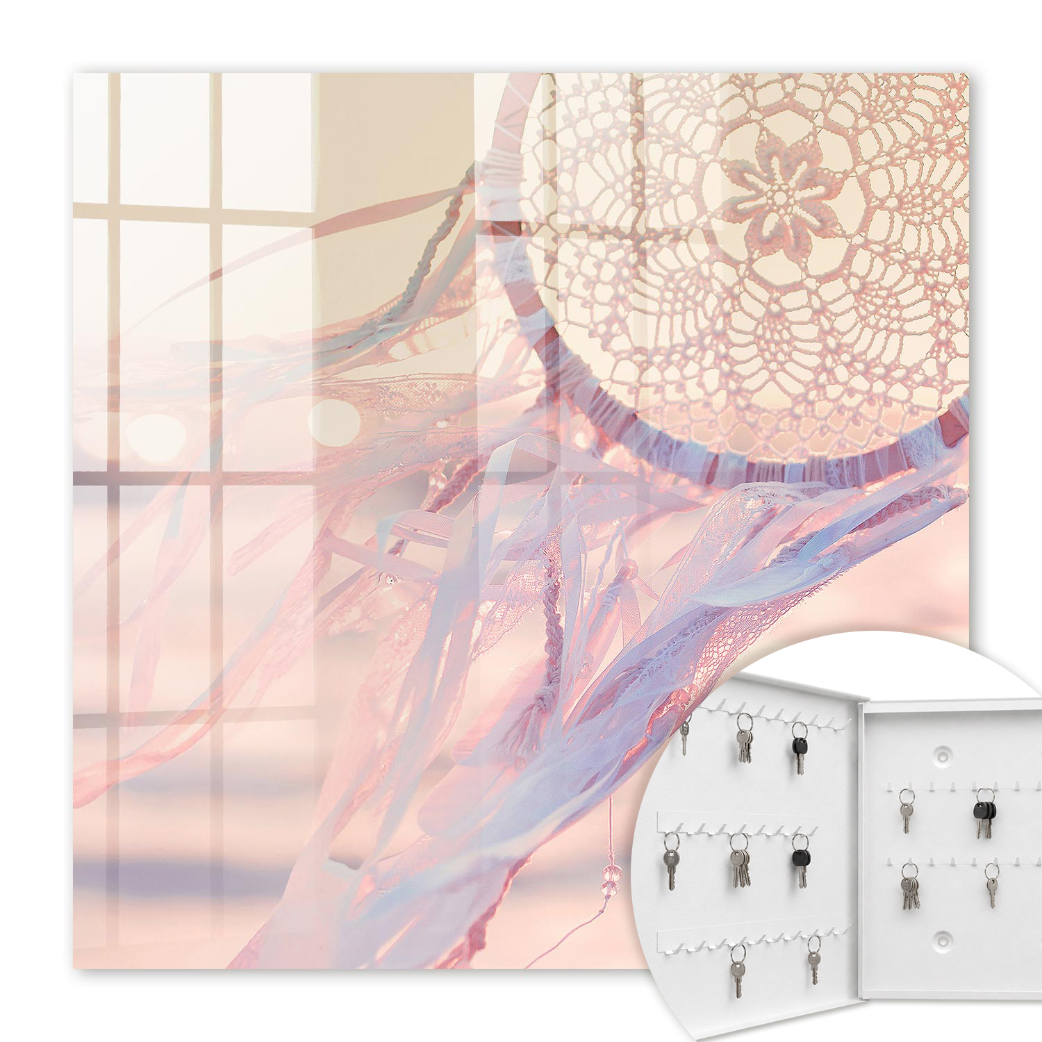 Armoire À Clés - (30 Cm X 30 Cm) - Boîte À Clés Murale - Coffret De Rangement Pour Clés - Couleur Blanche - Ouverture Vers La Gauche - Pour Maison Et Bureau - Décoration En Dentelle