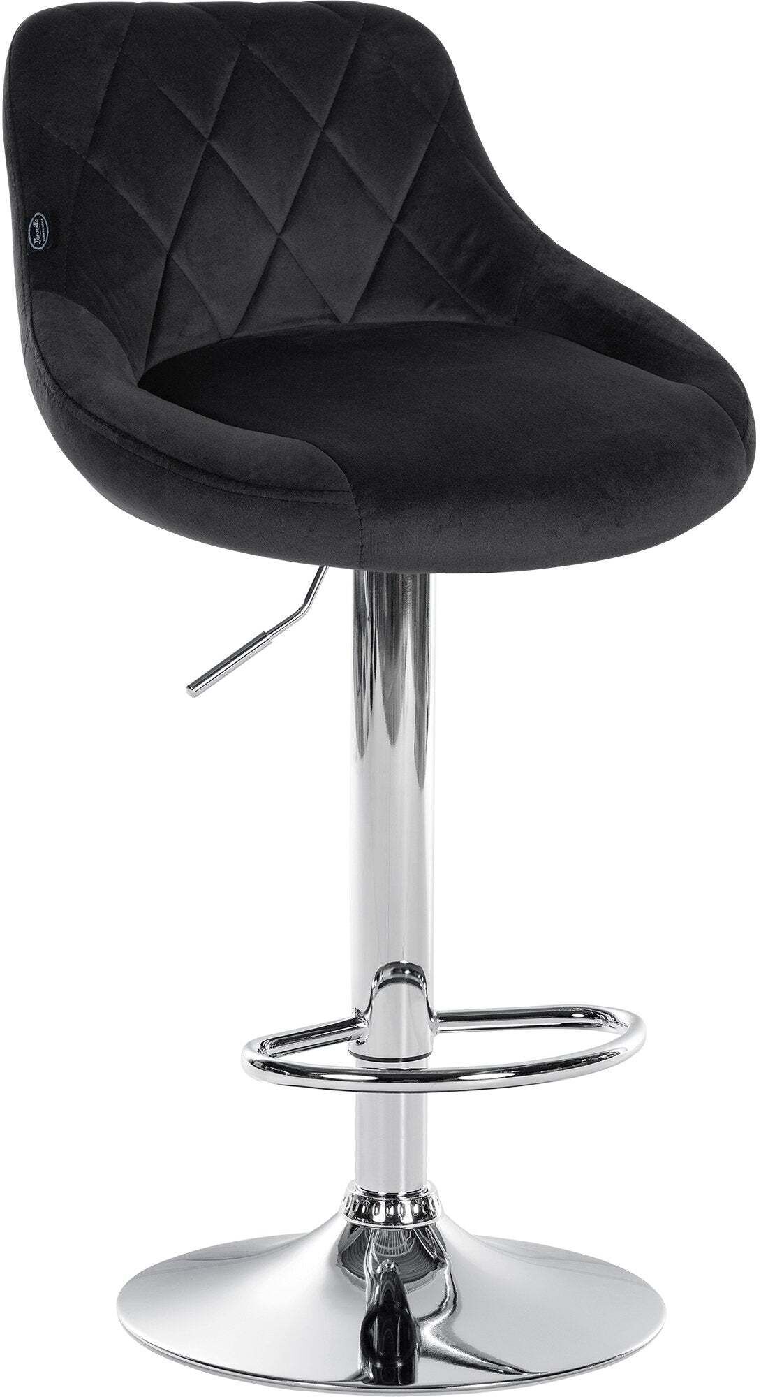 Tabouret De Bar En Velours Noir Coutures Décoratives Pivotant Support Métal Chromé Tdb10676