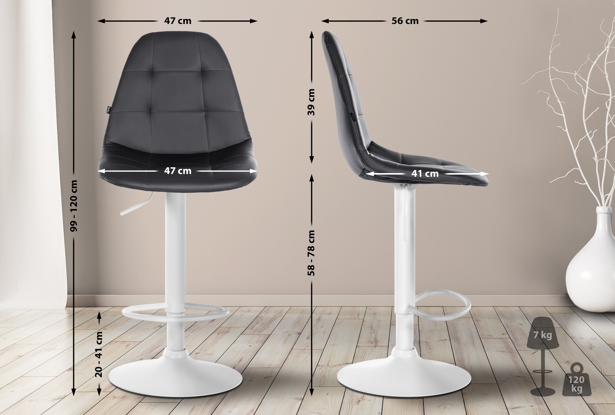 Tabouret De Bar Elmore Simili Cuir W Noir