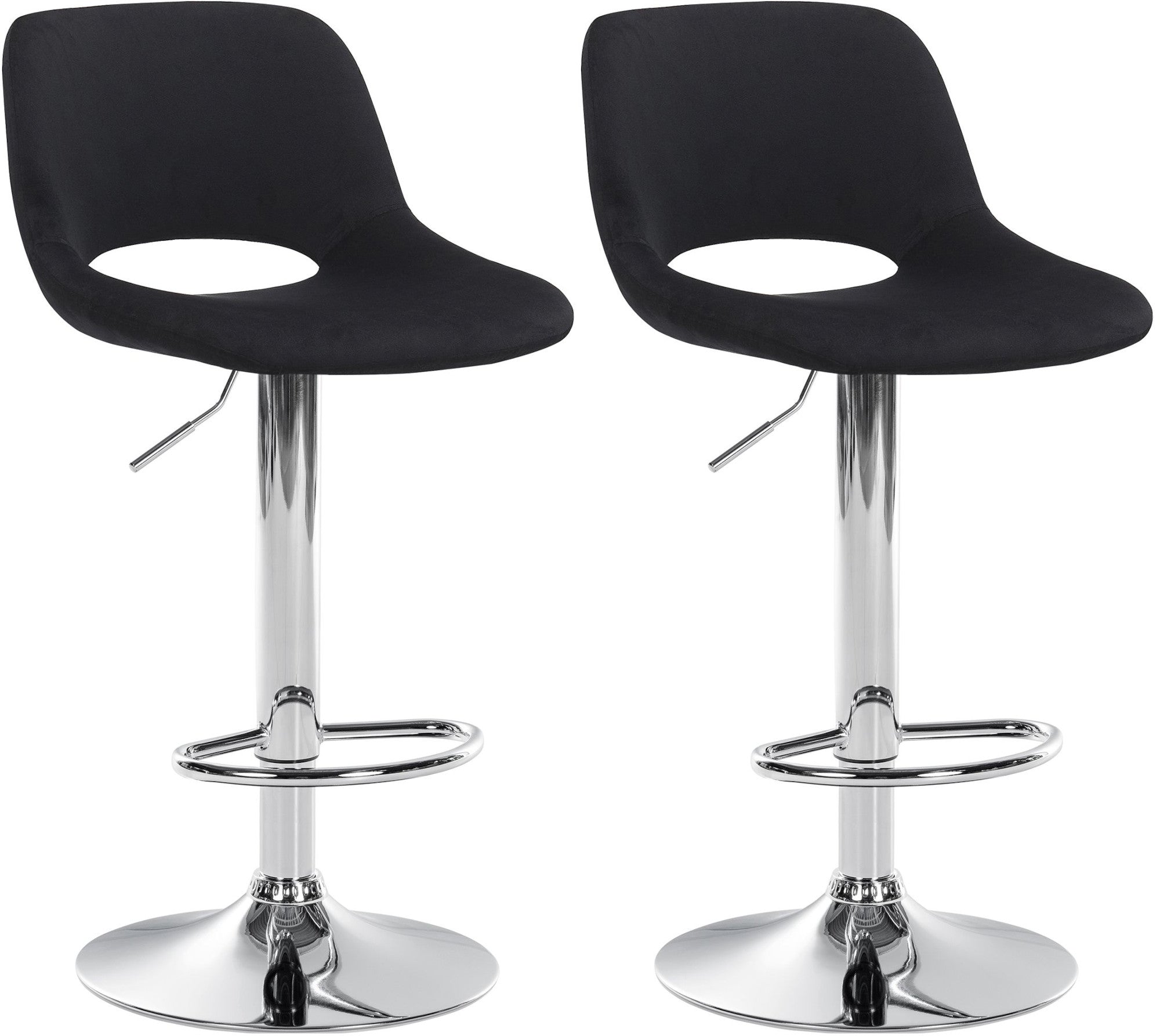 Tabourets De Bar Chaises Haute X2 Avec Repose-pieds En Velours Noir Piètement Métallique Chromé 10_0004078