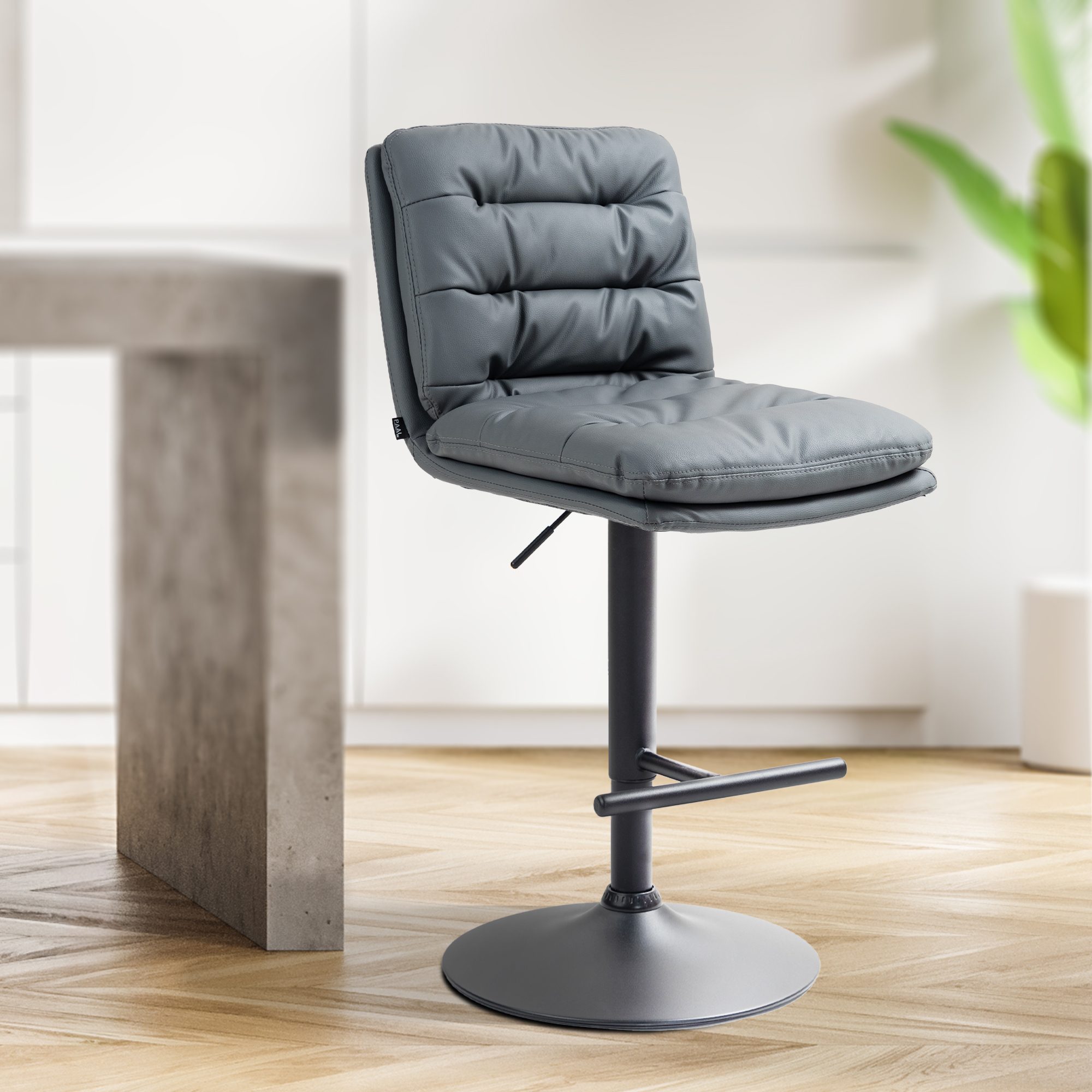 Tabouret De Bar Damar Simili Cuir Noir Gris