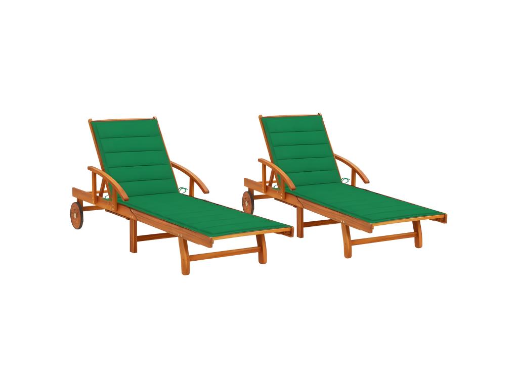 Lot De 2 Transats Chaise Longue Bain De Soleil Lit De Jardin Terrasse Meuble D'extérieur Avec Coussins Bois D'acacia Sol