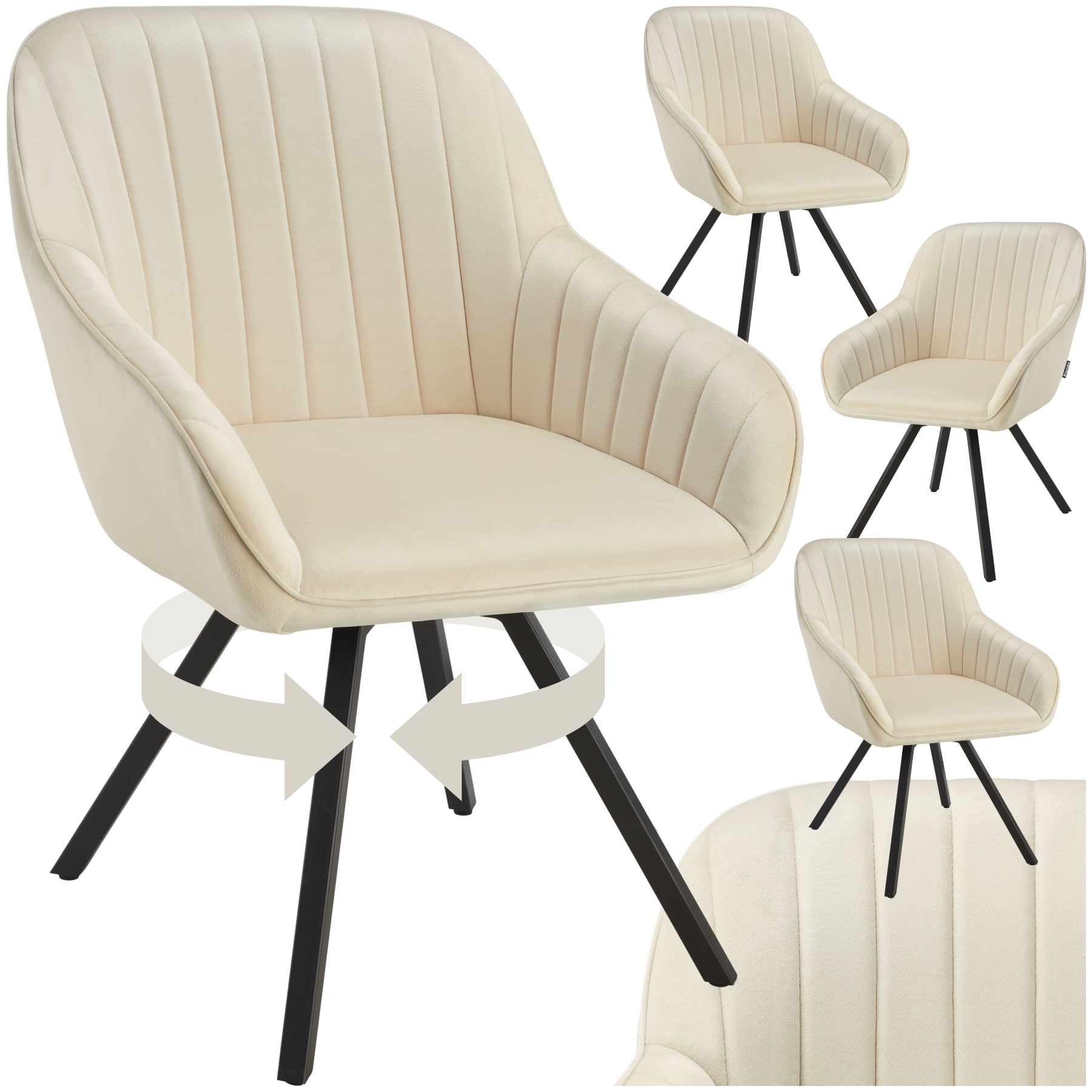 Lot 4 Chaises Pivotantes À 360° Avec Accoudoirs Velours Crèmes