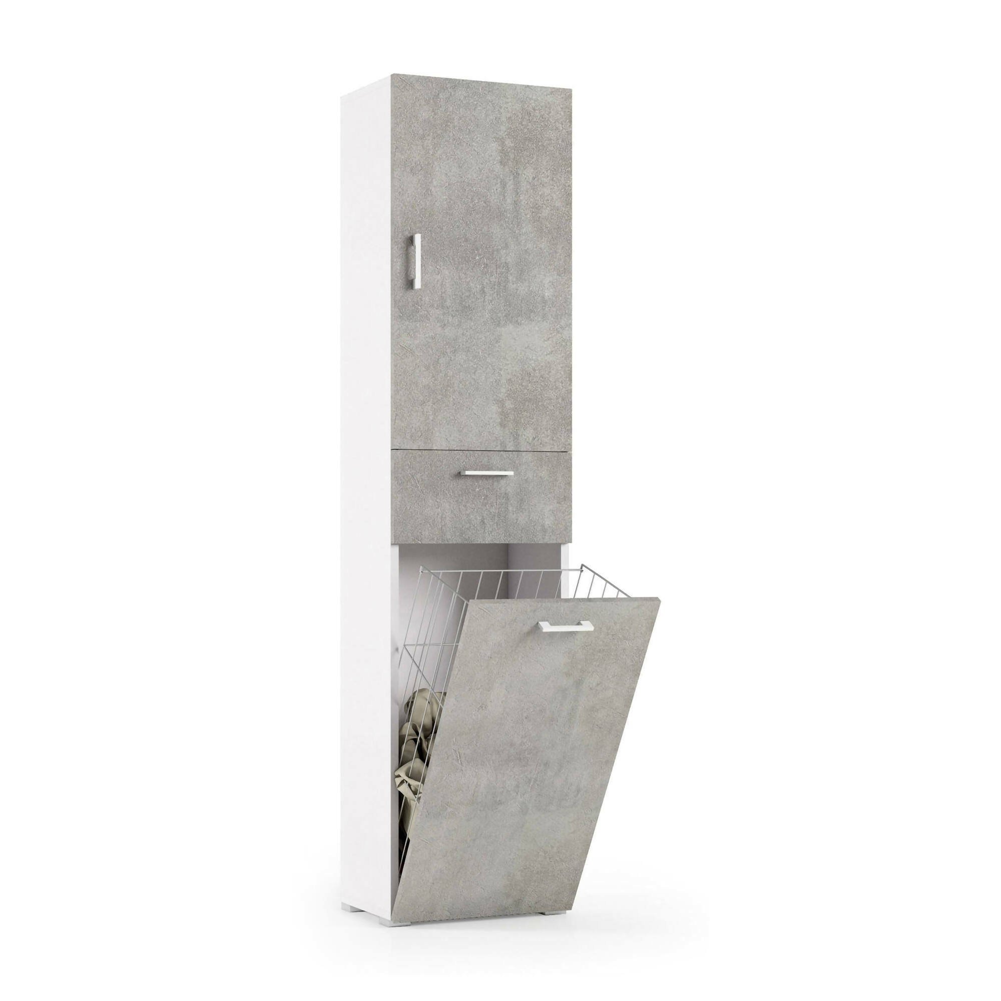 Armoire Polyvalente À 2 Portes Effet Bois Ciment, Blanc 197x32 Cm