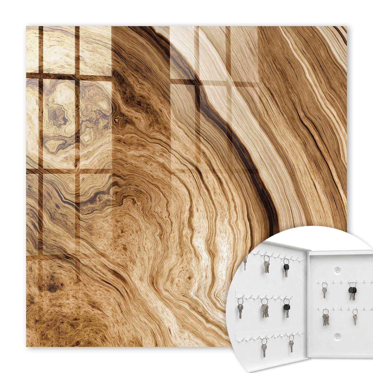 Armoire À Clés - (30 Cm X 30 Cm) - Boîte À Clés Murale - Coffret De Rangement Pour Clés - Couleur Blanche - Ouverture Vers La Gauche - Pour Maison Et Bureau - Vagues De Bois